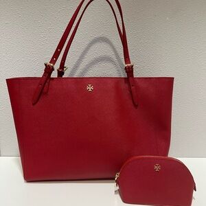 Tory Burch Cherry Red Tote with Pouch